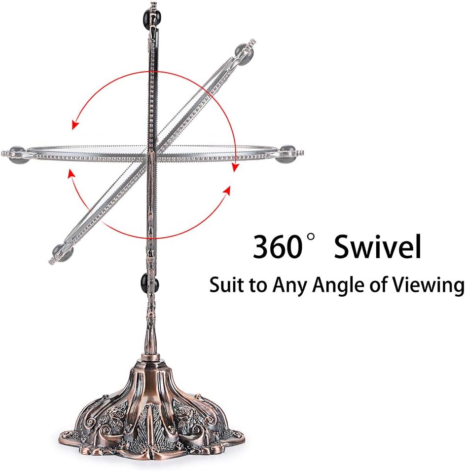 JUXYES Metal Tabletop Antique Decorative Makeup Mirror with Stand, Vintage Swivel Double Sided Cosmetic Mirror with Frame, Retro Desktop Oval Dressing Mirror for Bathroom Bedroom