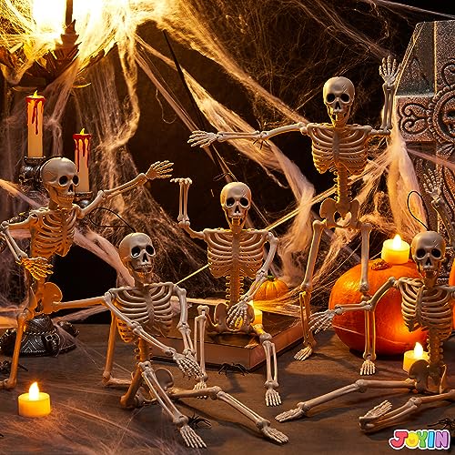 JOYIN 5 PCS Posable Halloween Skeleton Decor 16 Inches, Full Body Posable Joints Hanging Skeletons for Halloween Decorations, Graveyard Props, Haunted House Accessories, Spooky Scene Party Favors2