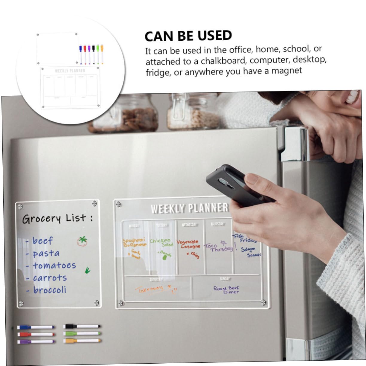 NUOBESTY Wochenplaner Magnetisch Abwischbar mit Kalender-whiteboard aus Acryl für Kühlschrank als Planer Kühlschranktafel mit Magnetafel Kühlschrankkalender