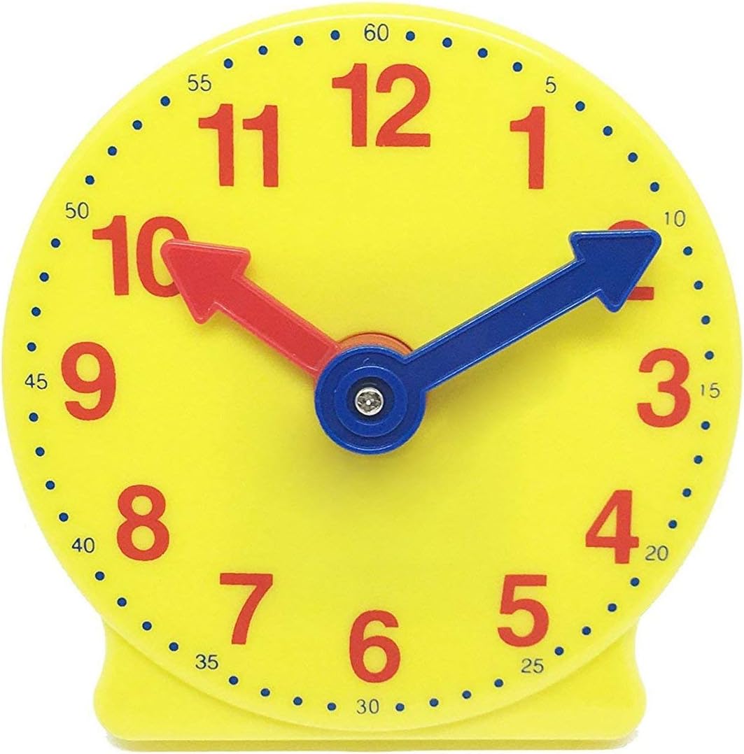 hand2mind Plastic Mini Geared Clock, Learning Clock Classroom Kit, Clock for Kids Learning to Tell Time, Yellow Practice Clock for Kids, Teaching Clock, School Supplies (Set of 1)