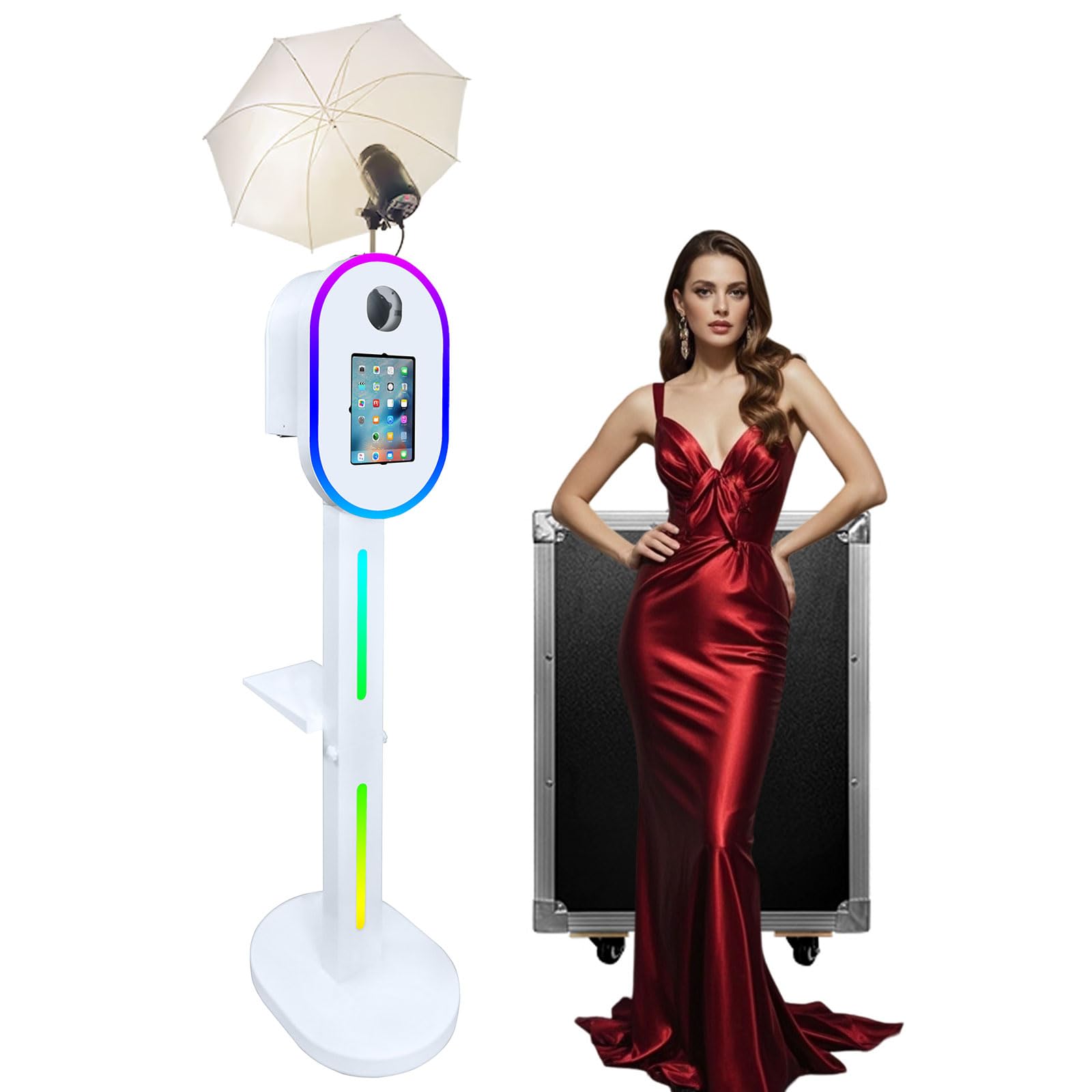 Portable Photo Booth with Flashlight Compatible with ipad,Remote or APP Control,Music Sync,Supports Connection of Camera and Printer (White, Photo