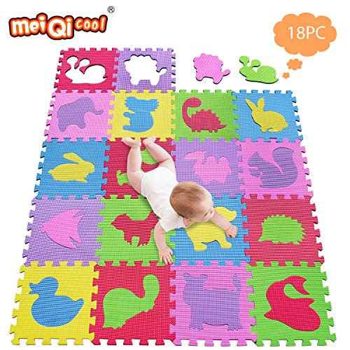 meiqicool Tapis Puzzle Animaux Kids Soft Eva Mousse Multicolore Jigsaw Puzzle Activité Jeu d'interverrouillage des Carreaux De Plancher par 142 x 114cm 5354