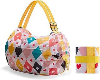 [Uqezagpa] 旅行ショッピングや日常必需品用の強化ハンドル付き折りたたみ式収納トートナイロンバッグ