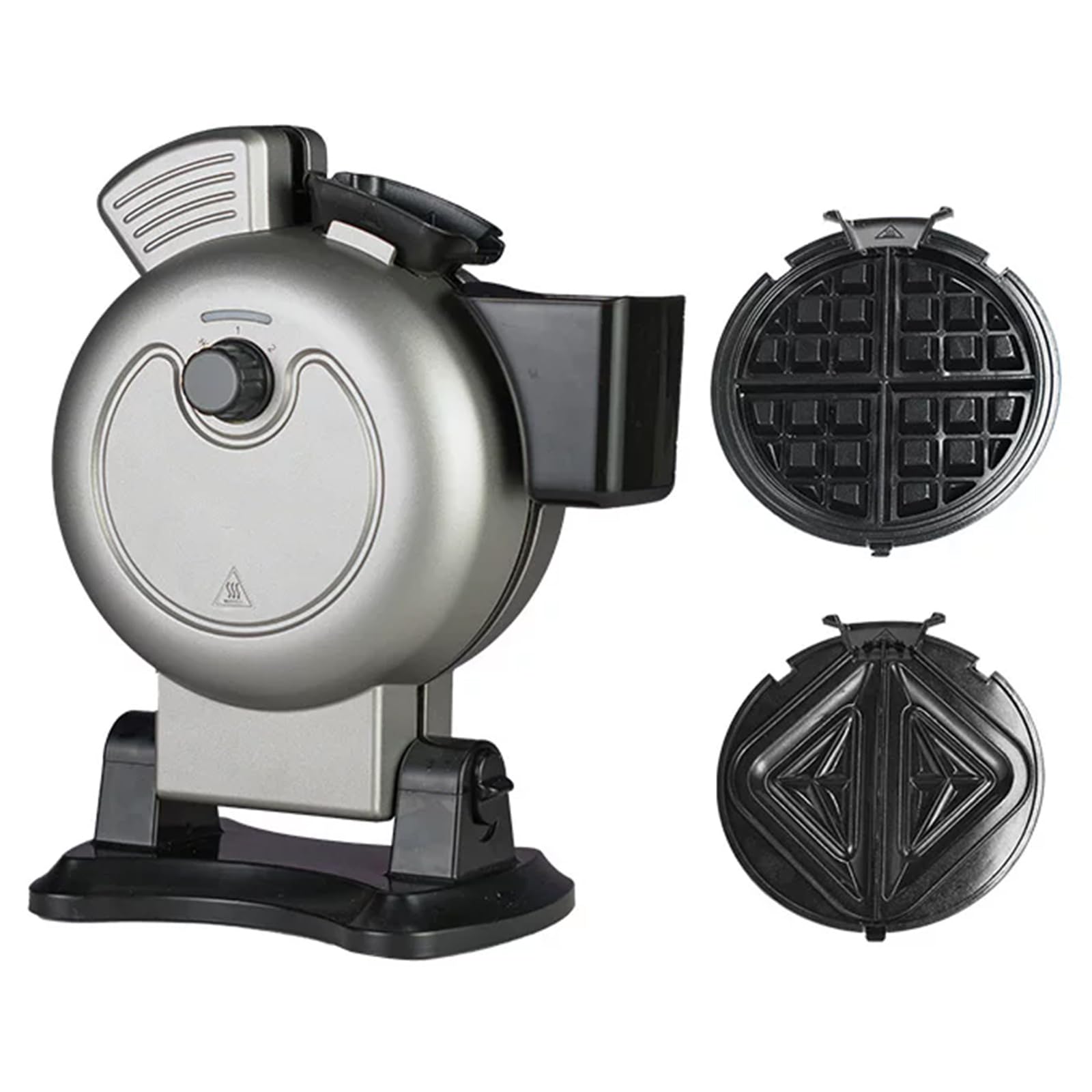 Gofrera Vertical De 650 W, Antiadherente, con 2 Niveles De Tostado, Protección contra Desbordamiento, Recipiente para Goteo Y Placas Extraíbles, Ideal para Sándwiches Y Pasteles. Silver