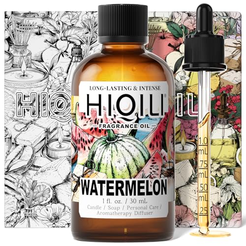 Image of HIQILI Watermelon Fragrance Oil for Diffuser, Candle & Soap Making | DIY Fruity Perfume, Add to Bath Bombs, Long-Lasting Scented, Skin Care - 1 Fl Oz / 30 ML