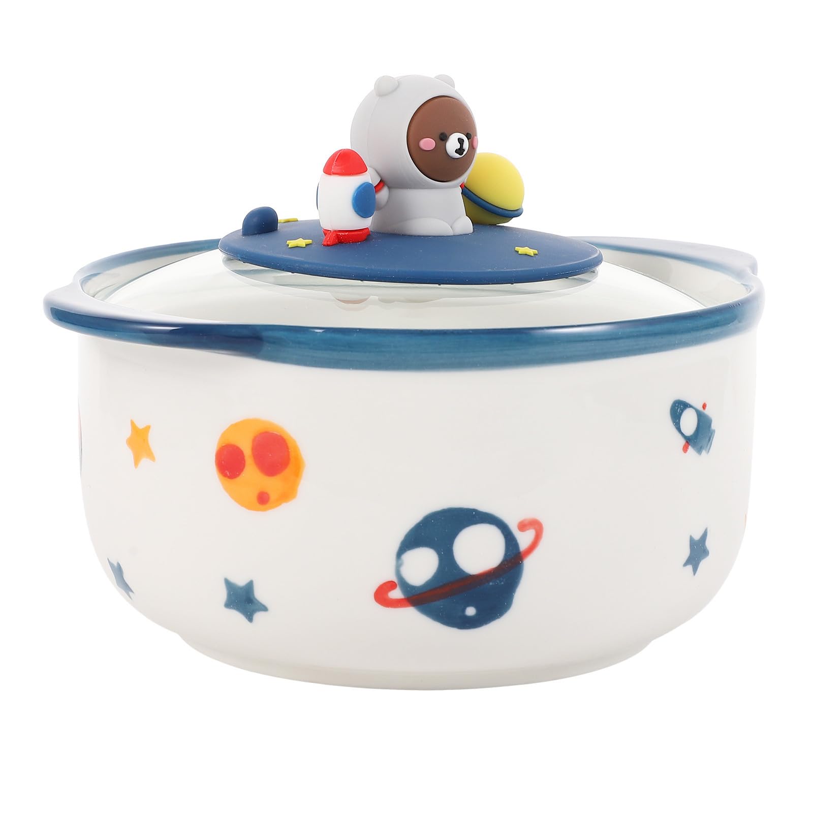 Luxshiny Tazón para Fideos Espacial Tapa de Cerámica 800ml para Hogar | Cuenco Grande para Sopa, Acabado de Vidrio y Pvc, Fácil de Limpiar, Uso en Restaurantes y Decoración