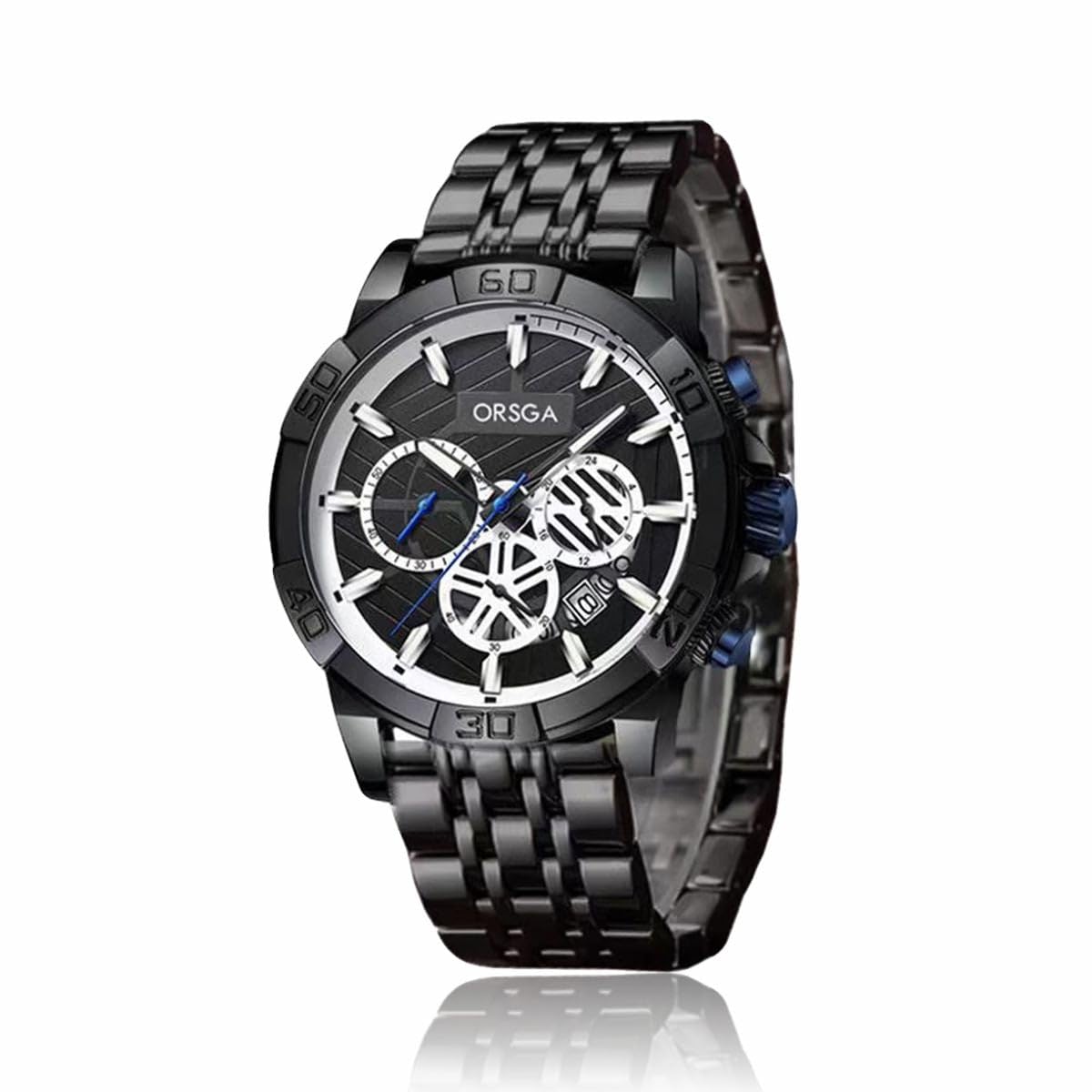 ORSGA Magnum Analog Dial Waterproof Chronograph Quartz Watches with Stainless Steel Band Mens Watches (Black Silver) (B0D1YMC27Q) Amazon Price History, Amazon Price Tracker