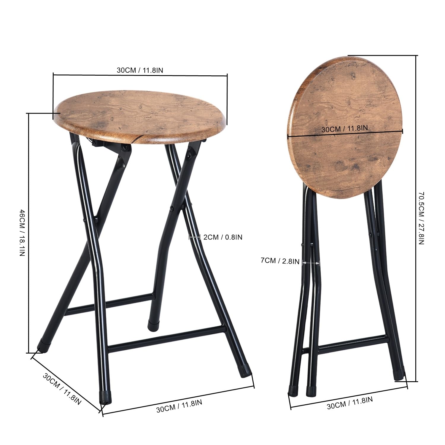 Tabouret Pliant Avec Dossier - Hauteur Assise 61 Cm - Capacité 120 Kg - MDF Et Métal - Noir/argent - Pour Cuisine, Bar, Jardin, Camping - Pas De Montage