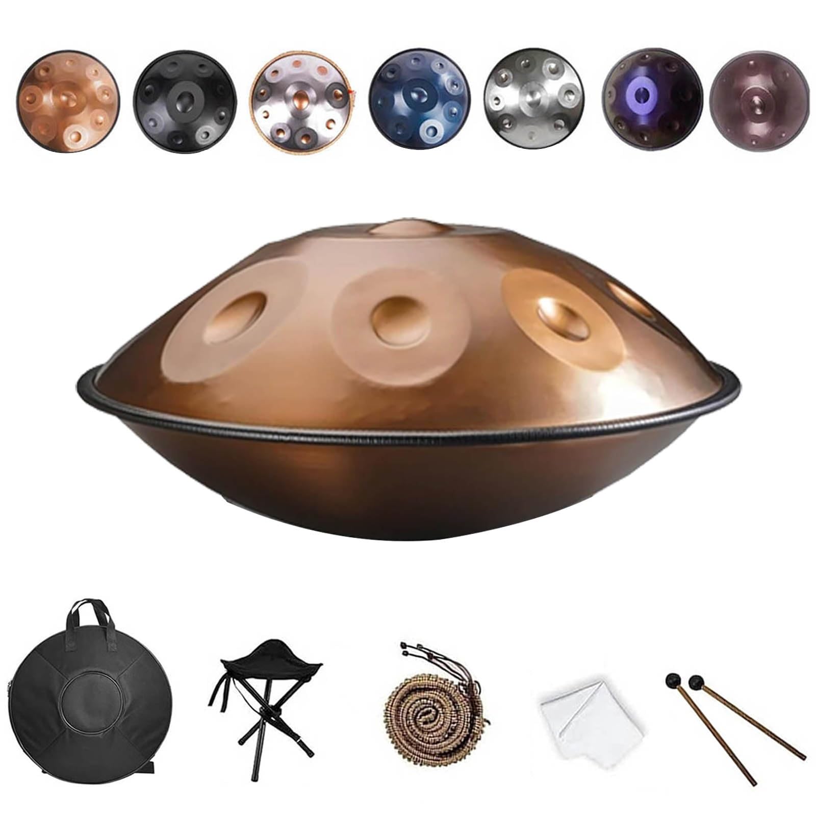 Handtrommel in D-Moll Kurd, 22 Zoll Zungentrommel 432Hz/440Hz, 9/10/12 Noten Handpan-Trommel mit Tragetasche, Harmonic Percussion für Live-Auftritte und Meditation(Goldfarben,440HZ/9Note)