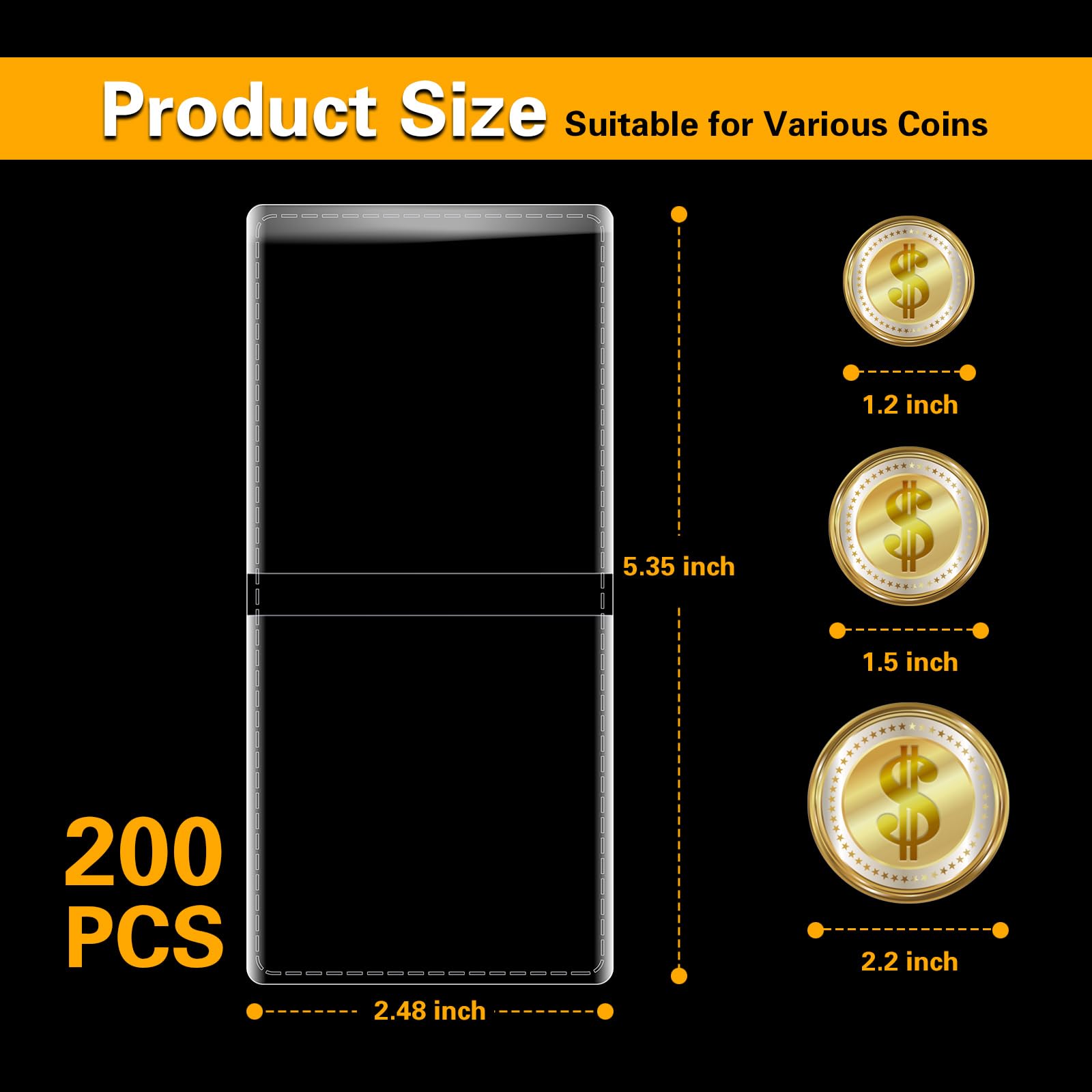 200-Pack 2.5 x 2.5 Inch Double-Pocket-Coin-Flips - Coin Pocket Holders, Unplasticized Coin Sleeves, Vinyl Coin Collection Holder for Long Term Coin Storage, Safety Coin Flips, Vinyl Coin Flips