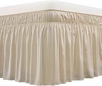 MEILA Queen/King Wrap Around Bed Skirt 16 Inch Ruffled Drop Elastic Easy Fit Fade-Resistant Beige Microfiber