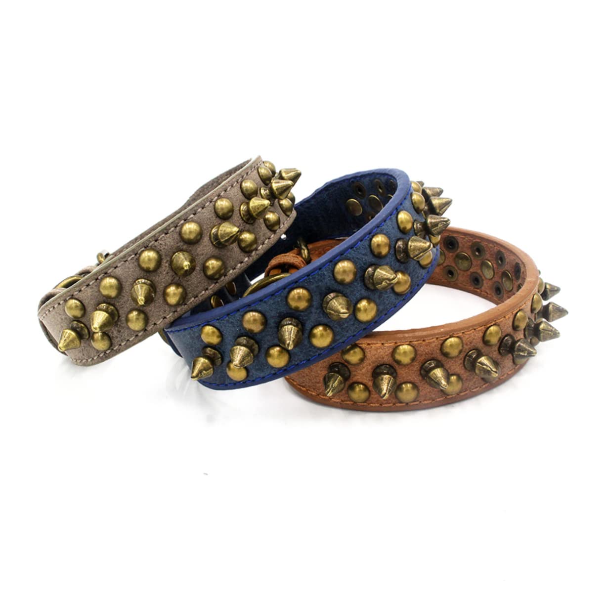 FRCOLOR Collar De Perro con Remaches Elegantes De 3 Piezas Collar para Mascota con Tachuelas Redondas Talla L Marrón