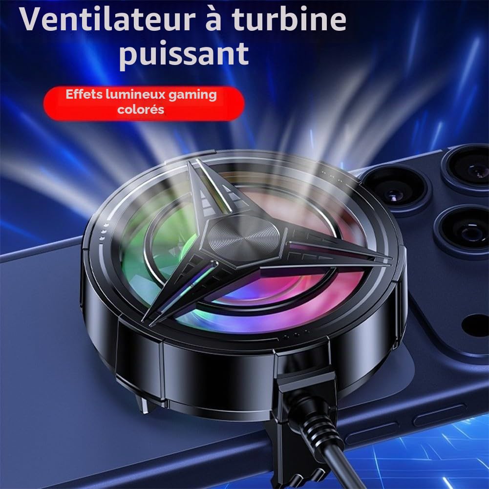 Refroidisseur de téléphone magnétique super puissant pour téléphone, ventilateur USB avec contrôle intelligent de la température et lumières RVB, 5500-6000 tr/min pour appareils mobiles
