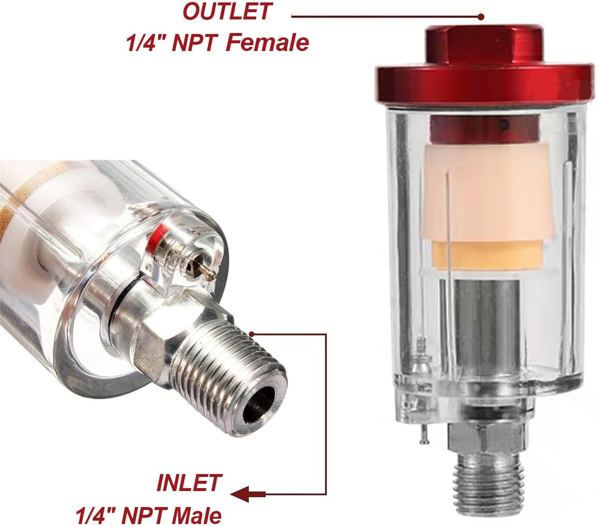 DAXINYANG Oil-Water Separator Air Filter 1/4" NPT Inlet and Outlet Spray Gun Moisture Filters Air Dryer for Air Line Compressor Fitting Pneumatic Tools