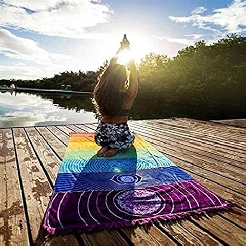 Katoot@ Rainbow Tapestry Stripes 7 Chakra Beach Towel Yoga Mat Sunscreen Shawl Hippy Boho Gypsy Bohemia India Mandala Blanket 15070cm Cover