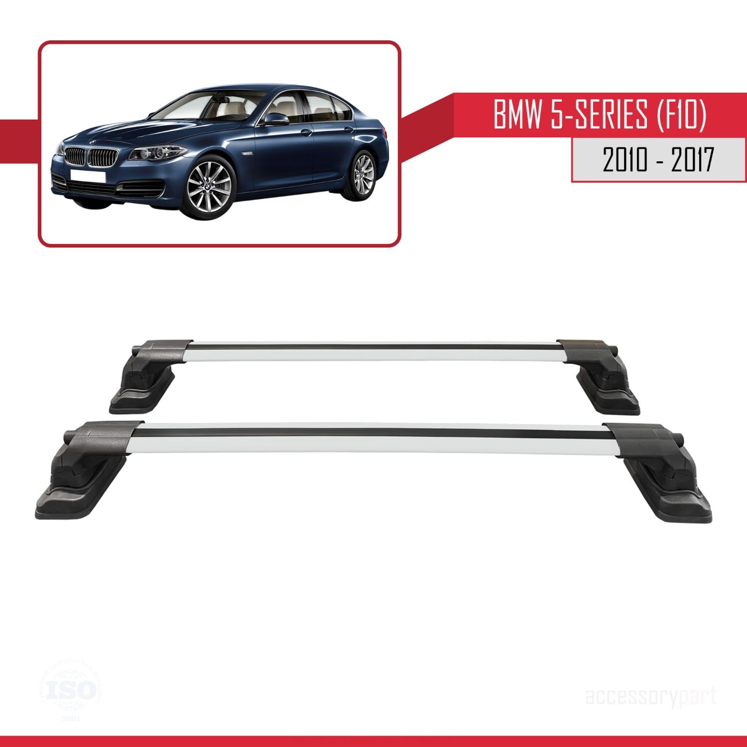 Compatible con BMW Serie 5 (F10) 2010-2017 Modelo Ace-3 Barra de Techo Auto Portaequipajes Barras Transversales Gris Aluminio 2 Barras