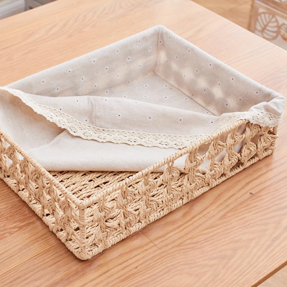 Cestas de Almacenamiento de RatáN, Cesta Tejida, Bandeja de Almacenamiento para Aperitivos, Pan y Frutas, Cesta de Picnic, Color Caqui