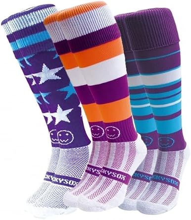WackySox Boys Girls Mens Unisex Adult Unisex-Child Womens Saver Pack Purple Sky Rugby Hockey Socks Young Adult Shoe Size 2.5-6.5 Black & Blue & Orange & Pink &
