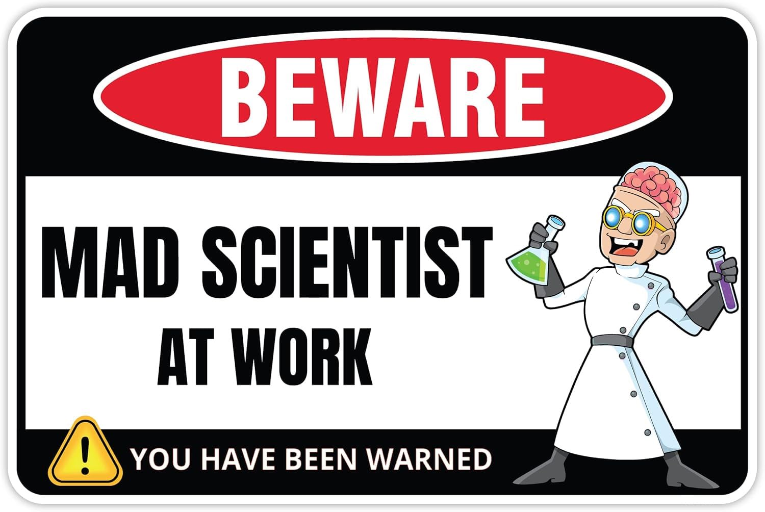 Metal Tin Sign Mad Scientist Sign Decor - 8 x 12 Inches - Poster Plaque Classroom Science Decorations - Cool Chemistry Laboratory Gift Poster Room Wall Art Stuff