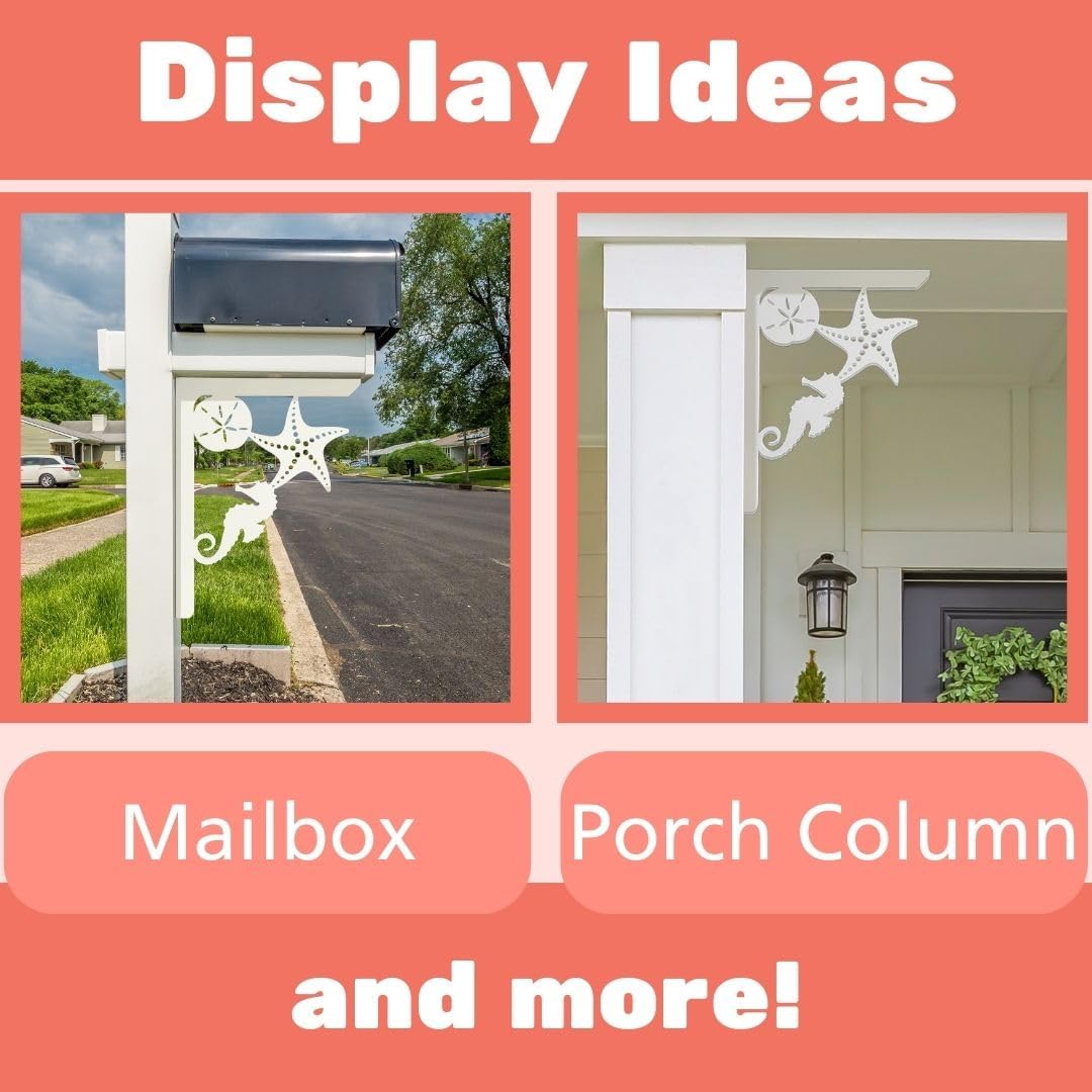 JennyGems Seahorse Mailbox Bracket and Porch Decor with Sand Dollar and Starfish, Indoor Outdoor Beach House Decoration, Made in USA