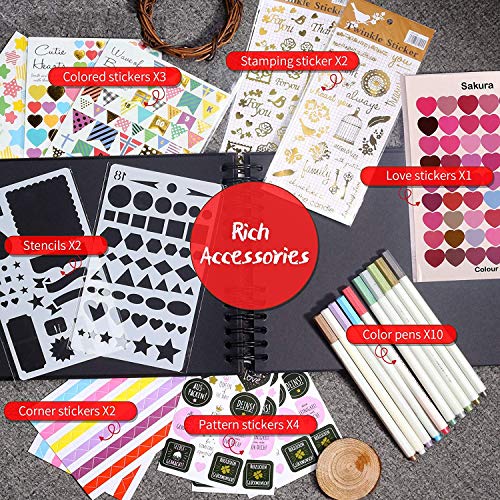 Yosemy Fotoalbum zum Selbstgestalten,80stk Scrapbook Schwarz Seiten Fotobuch 10 Metallic Stift 12 Fotoaufklebern 2… – Bild 5