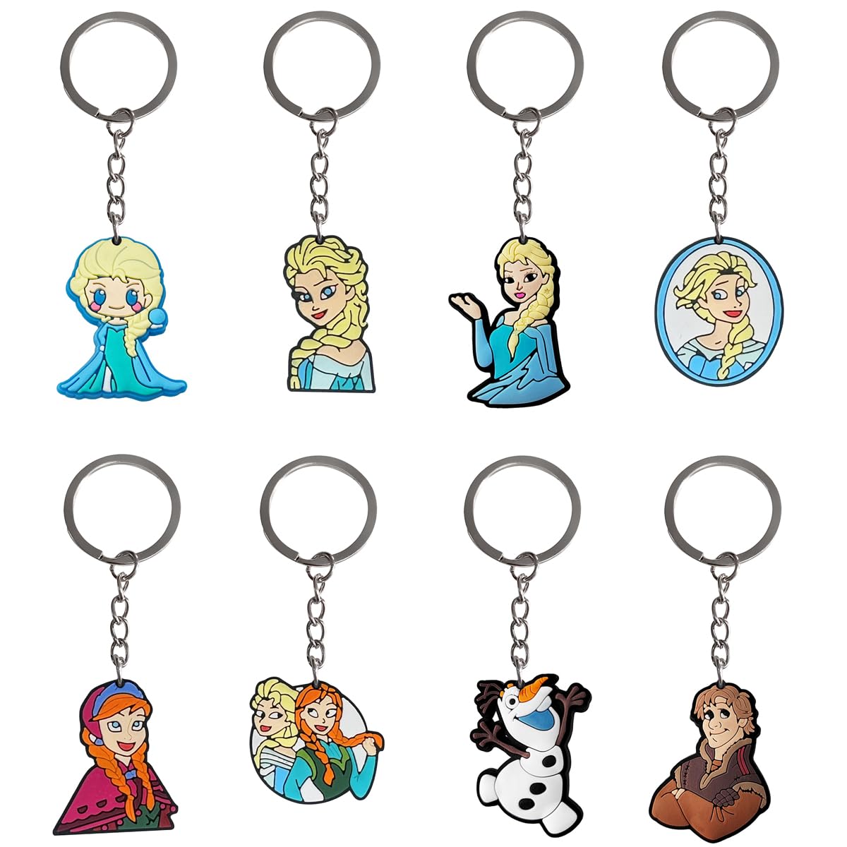 Mizt Unisex Kids Frozzen 8Pcs Keychains Party Bag Fillers For Kids Boys Girls, Cartoon Theme Keyrings Party Favors Set For Birthday Gift Christmas Halloween Party Supplies Pinata Filler Lucky Dip Prizes Rewards