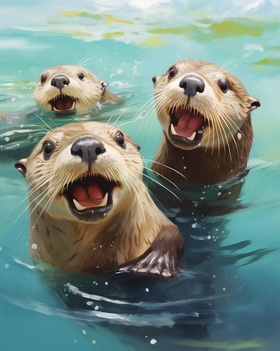 Cross-Stitch Stamped Kits, Playful River Otters Swimming, Printed Cross Patterns, Embroidery Crafts Needlepoint Kit, Beginners Starter Kits, DIY Handmade Gifts 11CT 3 Strands 16x20 inch