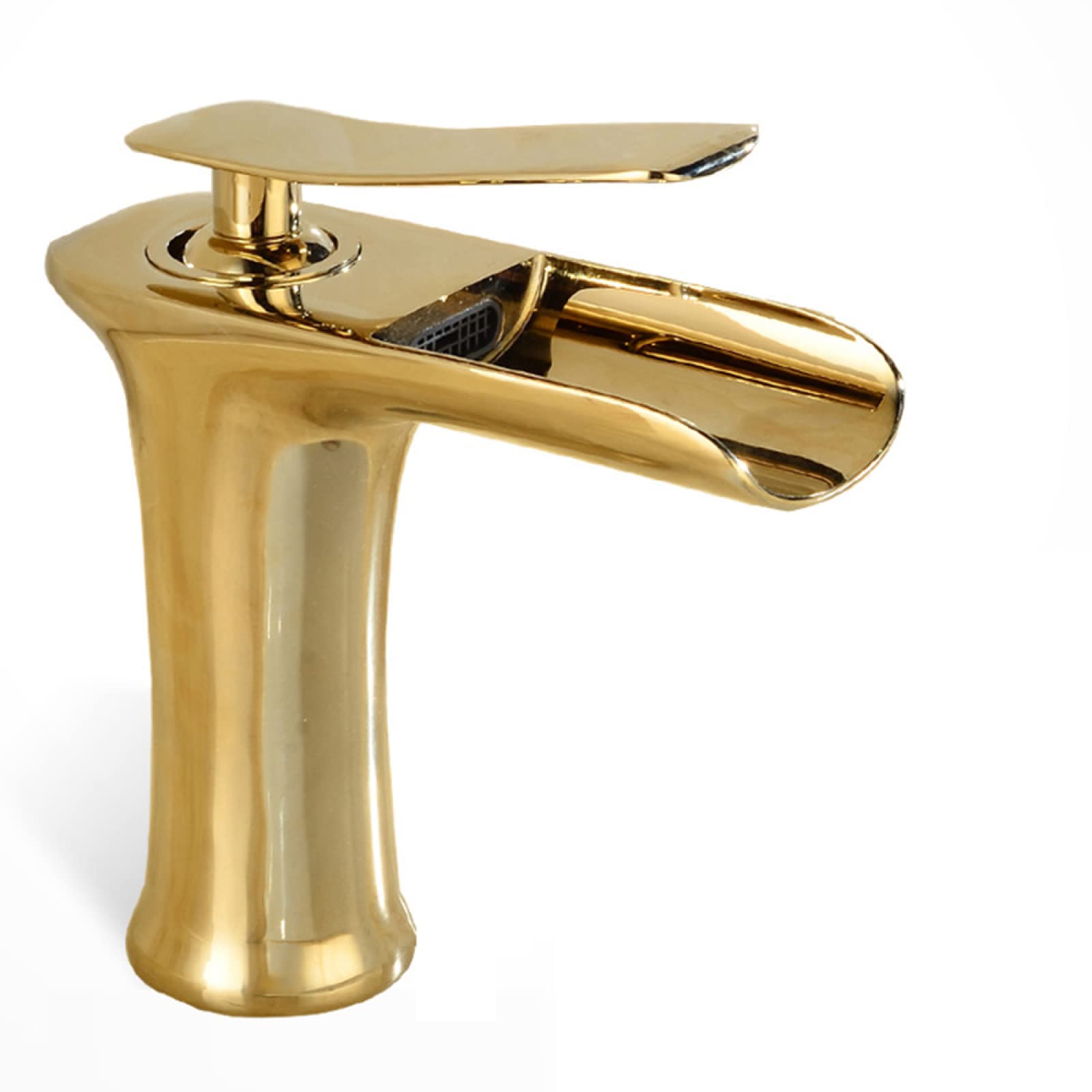 ZQFHSX Bathroom Sink Faucet Waterfall, Brass, Hot and Cold Mixer Tap Faucet, Single Handle Waterfall Faucets, Gold, Short(Gold,Short) LWX