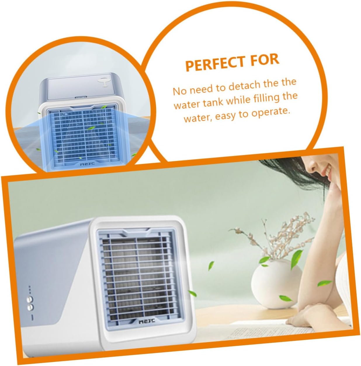 Cabilock Adjustable Tabletop Cooling Fan Device Mini Air Cooler Sky Blue Pattern Handheld Personal Fan for Household Office