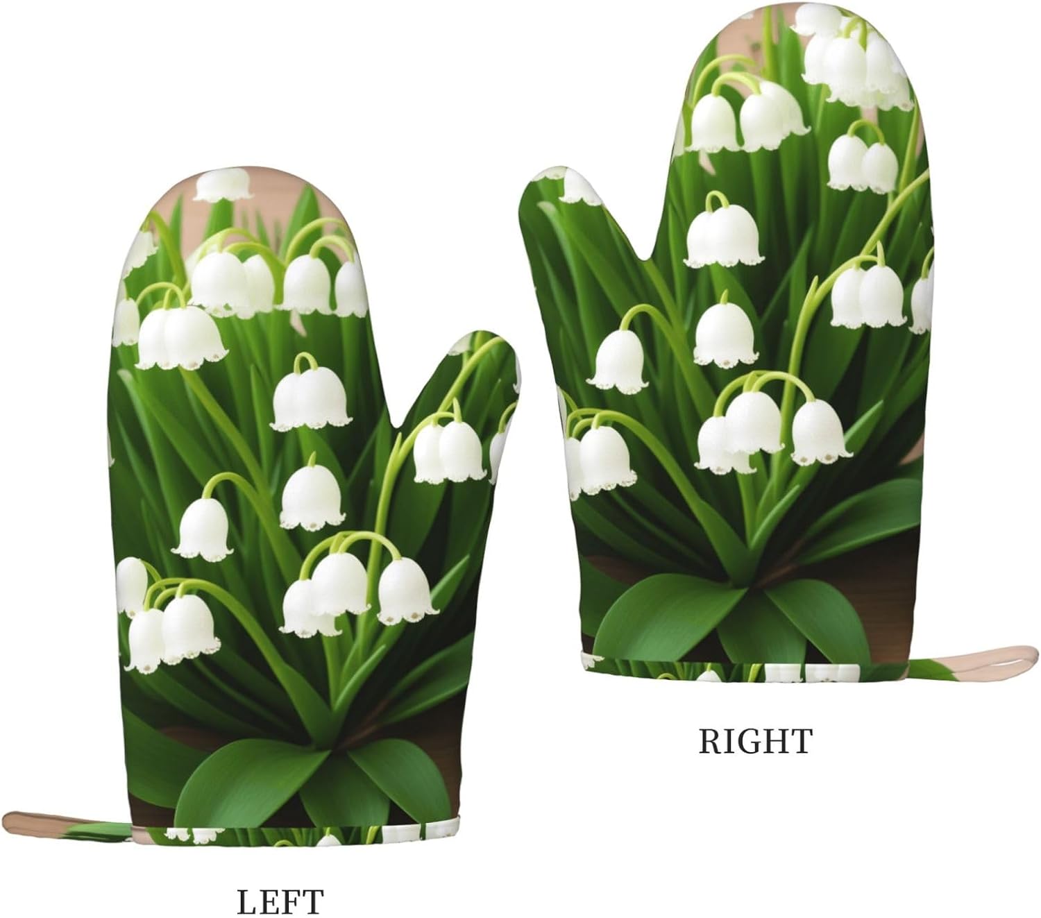 Lilies of the Valley Oven Mitts and Pot Holders Set of 4 Heat Resistant Kitchen Gloves with Silicone Palm Hot Pads for Baking Cooking Grilling BBQ