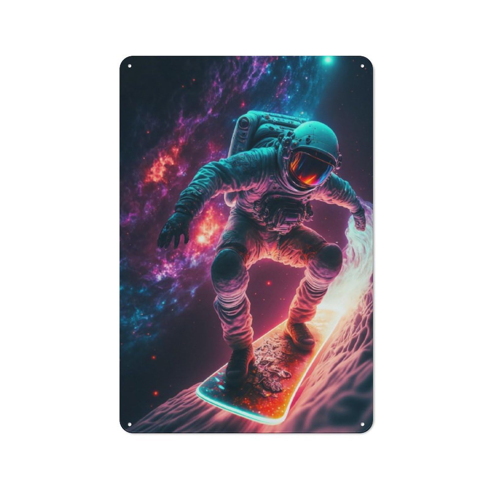 Junmoney Galaxy Surfing Astronaut Tin Wall Plaque 30X20cm With For Dining Room Or Kitchen, A Metal Wall Feature For Kitchens And Dining Spaces