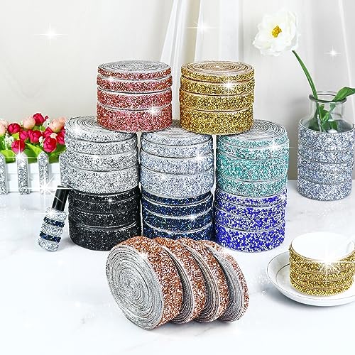 Dowarm DOWARM-SELF-AHENSIVE-RIBBON 3 Yards Gold Rhinestone Ribbon Crystal Self Adhesive Tape Bling Diamond Sticker Glittery Strips thumb #4