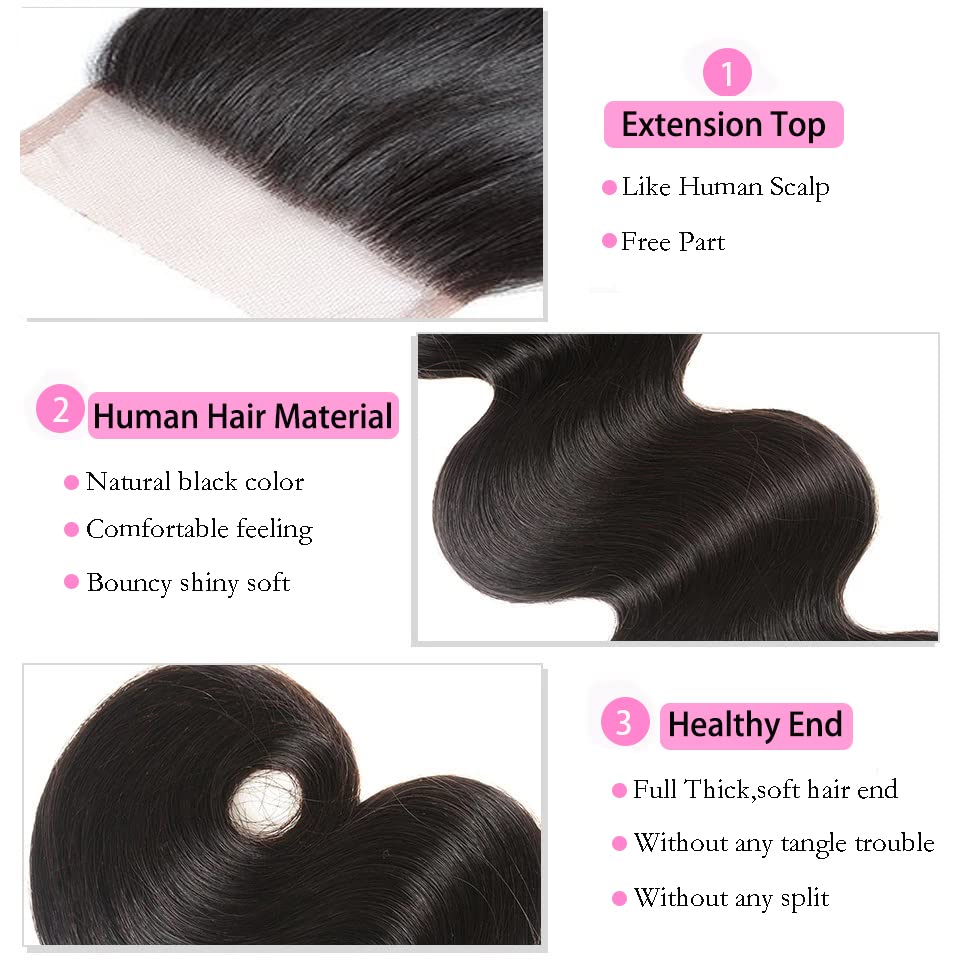 Miniatura 3 de Cierre de cabello humano ondulado con parte libre 4 × 4, cierre de encaje transparente suizo 100% sin procesar, cabello humano brasileño ondulado,