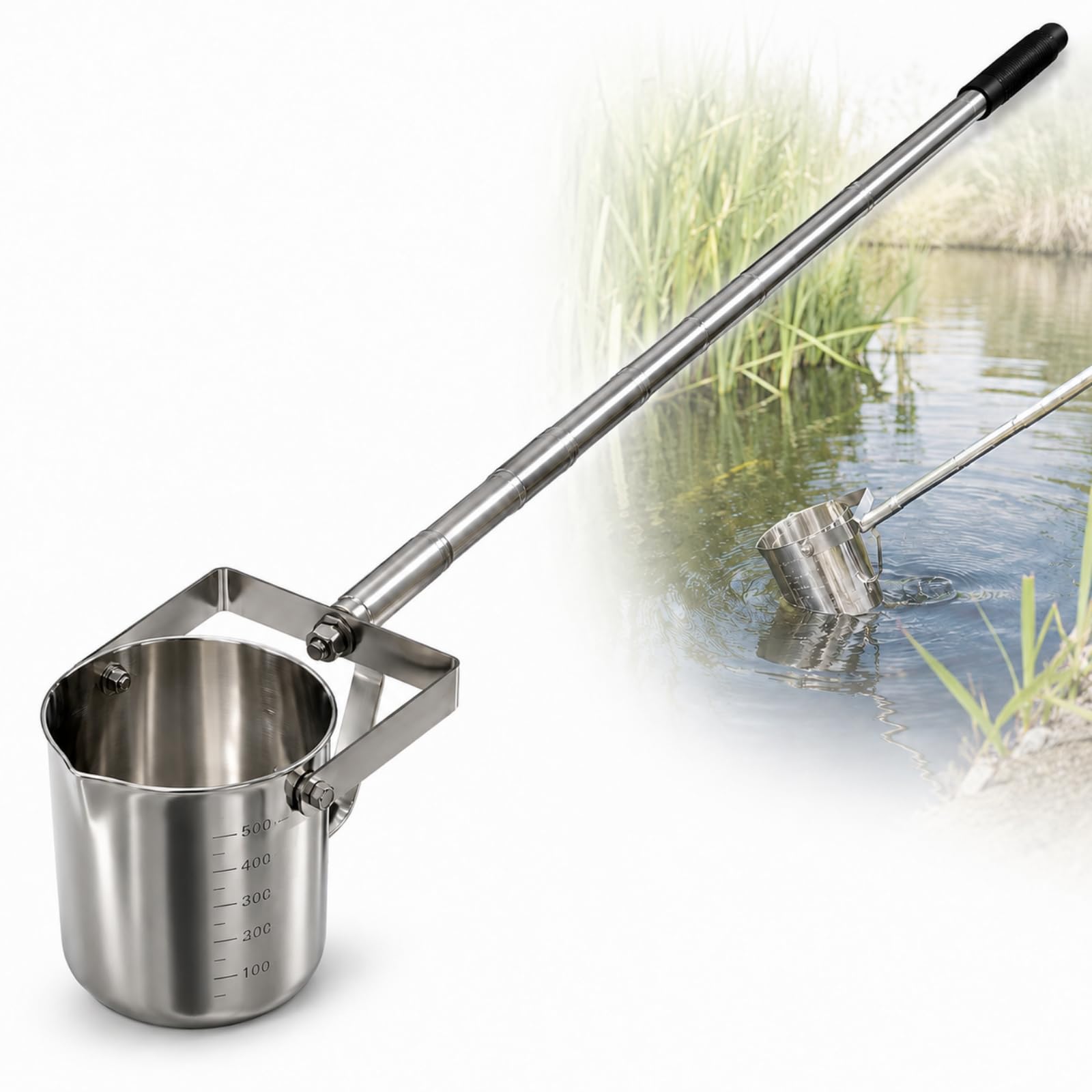 Cucharón Telescópico para Muestreo De Agua, Cucharón De Acero Inoxidable para Muestreador De Vasos De Precipitados con Péndulo, Vaso Graduado Desmontable para Muestreo 500ml-3m