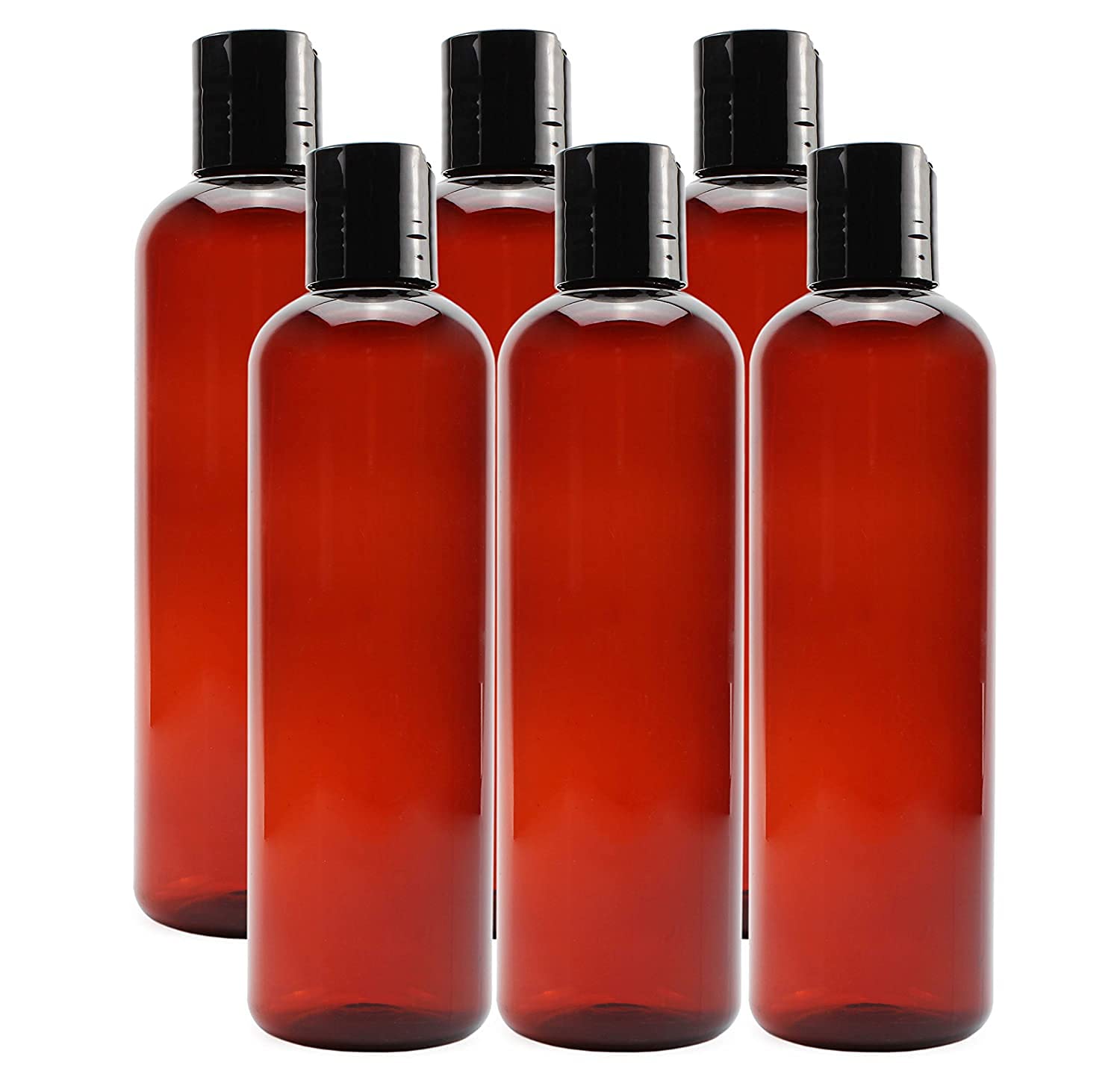 Hunky Dory 12pcs 200ml Amber Empty Plastic Bottles Refillable Travel Size Cosmetic Containers Small Leak Proof Squeeze Bottles with Black Flip Top Cap for Toiletries,Shampoo. (Pack of 12)-picture-9