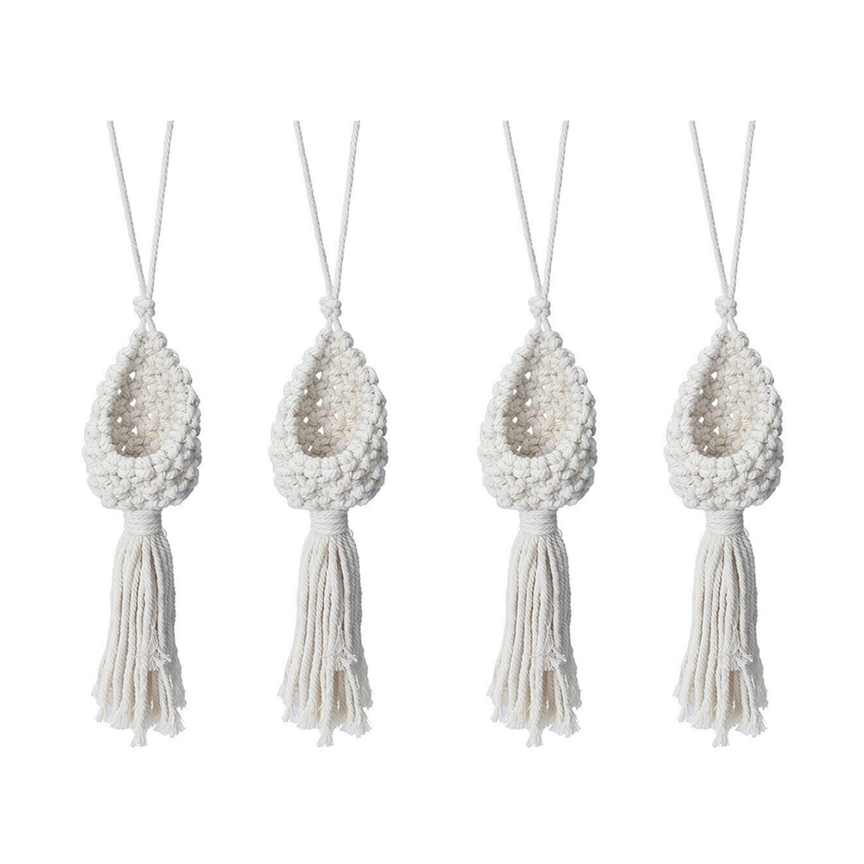 Hndhbfgrt 4X Boho Macrame Air Plant Hanger Tillandsia Hanging Basket Rope Holder Flower Home Decor (10CM)