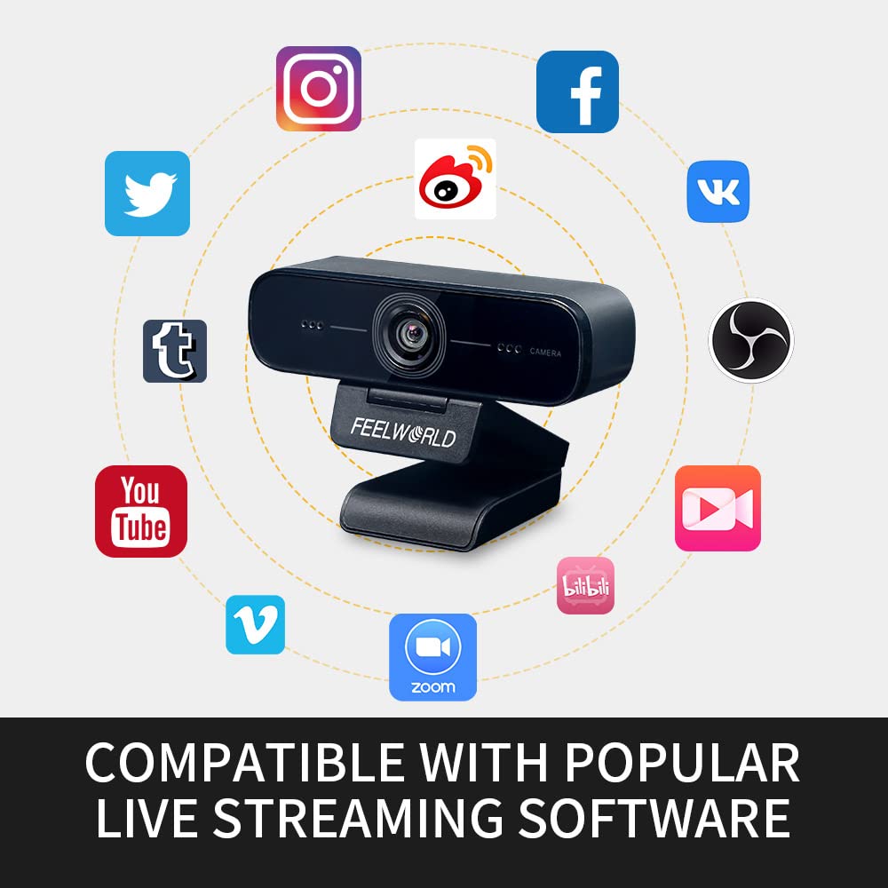 Feelworld WV207 Webcam con Micrófono 1080p/30fps Full HD USB 2.0 Computer Webcams para Transmisión en Vivo, Videollamadas, Cursos en Línea y Videoconferencias - Video Vertical
