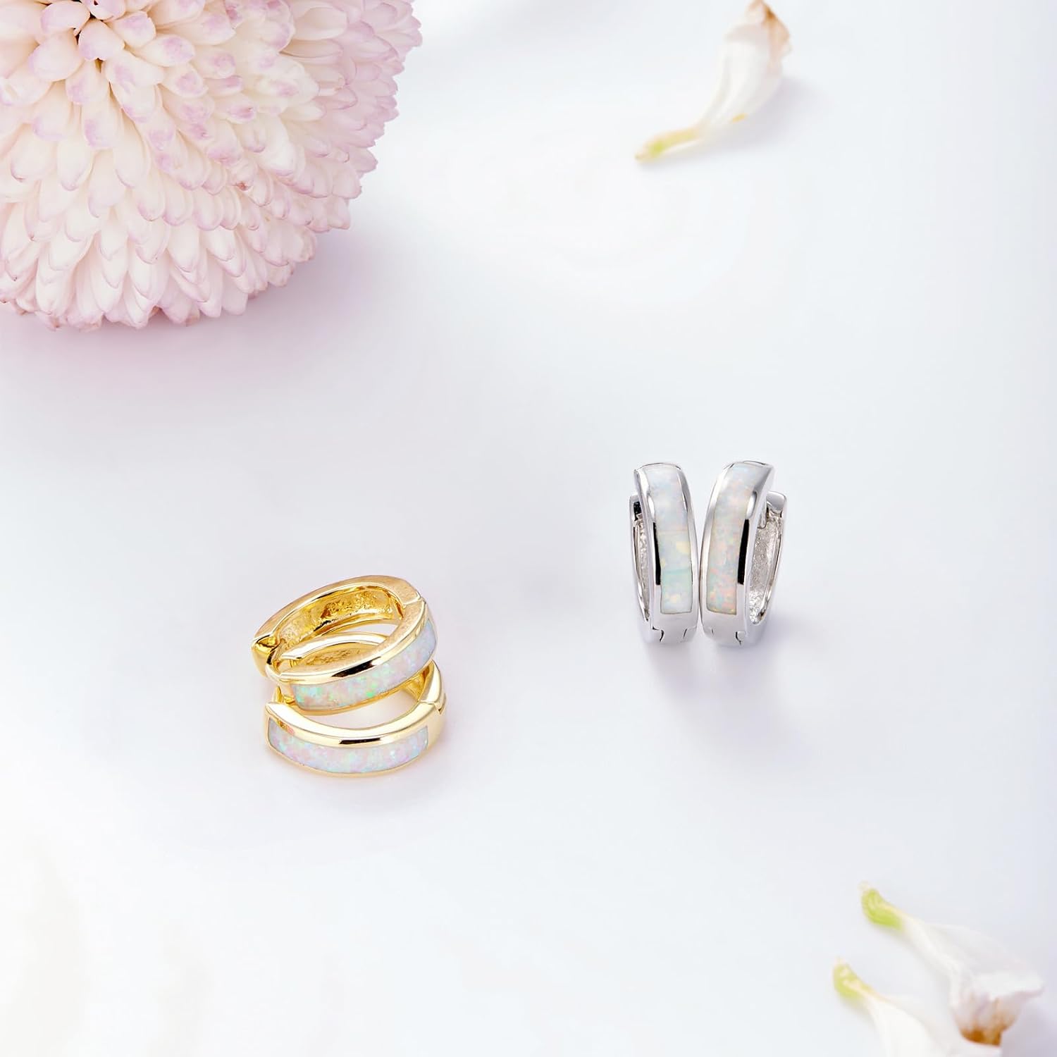 Opal Stud Huggie Hoop Earrings: Hypoallergenic 14K Gold/Silver/Rose Gold Plated Small Hoop Earrings for Women Sensitive Ears - Image 4