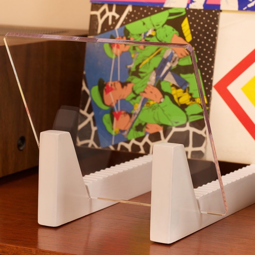 KAIU Vinyl Record Storage - Solid Wood with Crystal Clear Acrylic Holder - Premium Design, Perfect 12" LPs or 7" Singles Display Unit - Stores and Supports up to 50 Albums (Modern White)