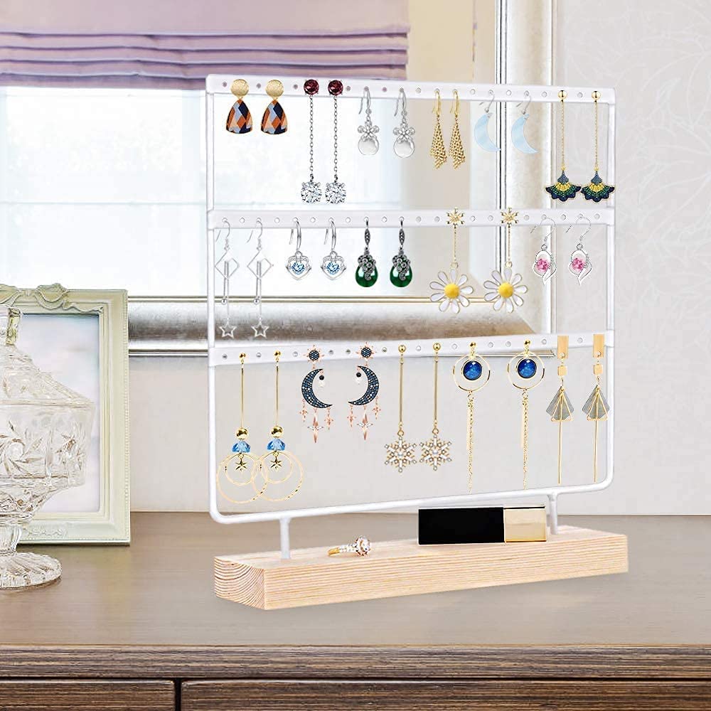 NOENNULL Ohrring-Organizer 2 Etagen - 24 Löcher Mit Holzsockel