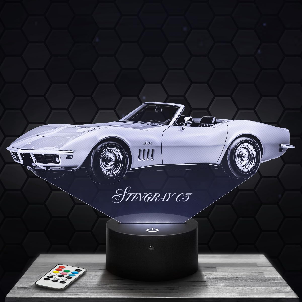Modern LED Ambient Lamp, C3 Stingray Car, Gift Idea, Supercar Sports Vehicle Tuning Decor. Desk or Living Room Decor Lamp, C3 Stingray Car. Christmas Gift Idea for Car Fans.