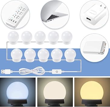 Buffer Nostalji Hollywood Tarzı 10'lu Makyaj Masası Aynası Beyaz Led Işıklı Lamba USB