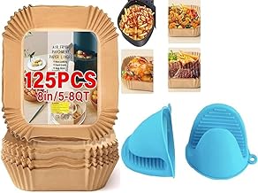 100PCS 8-Inch Non-Stick Air Fryer Parchment Paper & Silicone Pot Holder Set – Heat-Resistant Oven Mitts & Convenient Hand Clips for Safe Cooking (100-Pack Air Fryer Paper Liners)