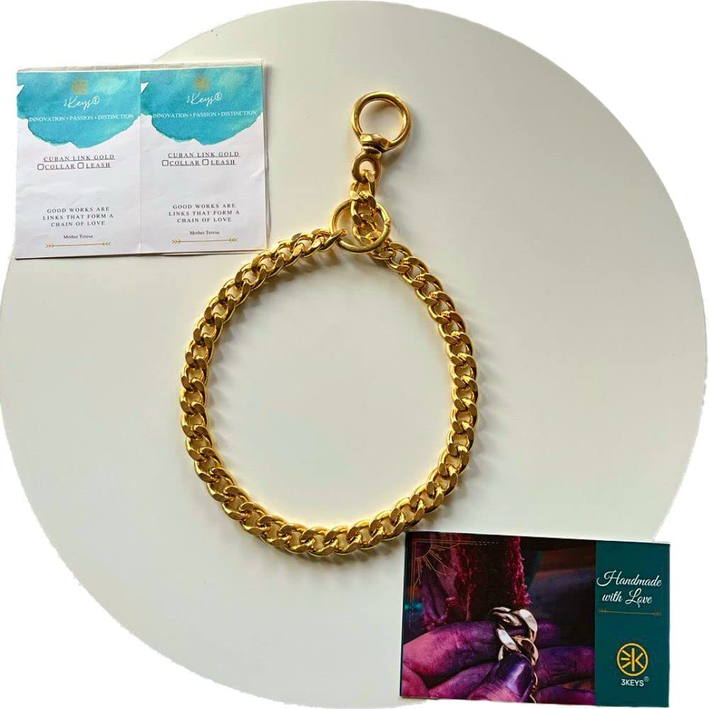 3Keys® Brass Heavy Duty Golden Cuban Diamond Cut Dog Chain Strong Durable Training Suitable Collar for Pets Medium Breeds Like Dalmatian Doberman Rajapalayam Boxer Labrador (Medium: 24 Inch)