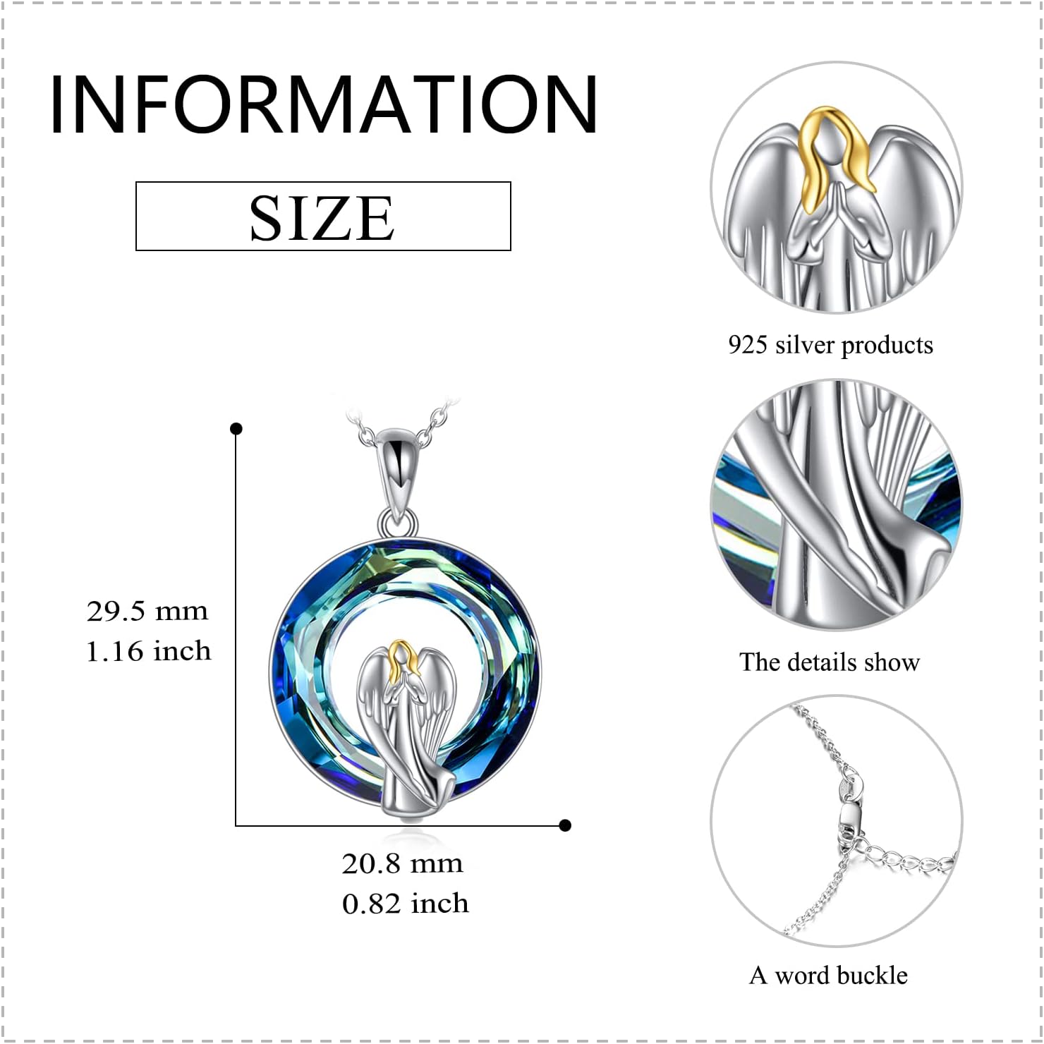 LONAGO Guardian Angel Necklace with Crystal 925 Sterling Silver Guardian Angel Pendant Necklace Gift for Women - Image 6