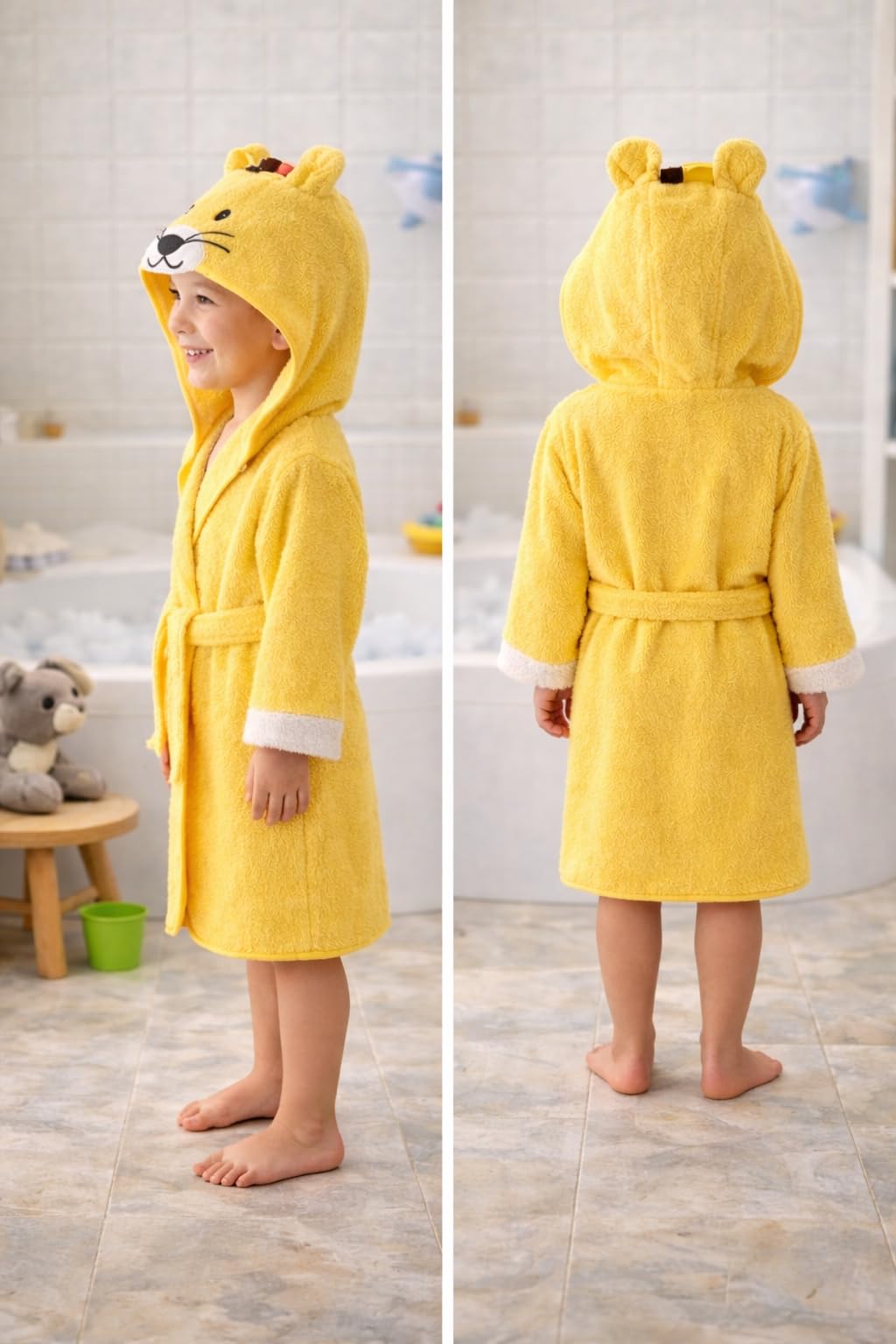ELY PARKER Albornoz de Baño Niños y Niñas, Tela de Toalla de Algodón Turco, con Capucha, Animal, Súper Suave, Absorbente, Cómodo, Grueso