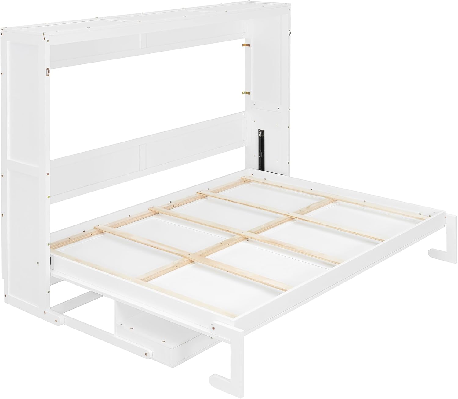 Harper & Bright Designs Queen Size Murphy Bed with Drawers, Wall Bed with Storage, Foldable Cabinet Bed with Vanity Desk and Center Mirror, White
