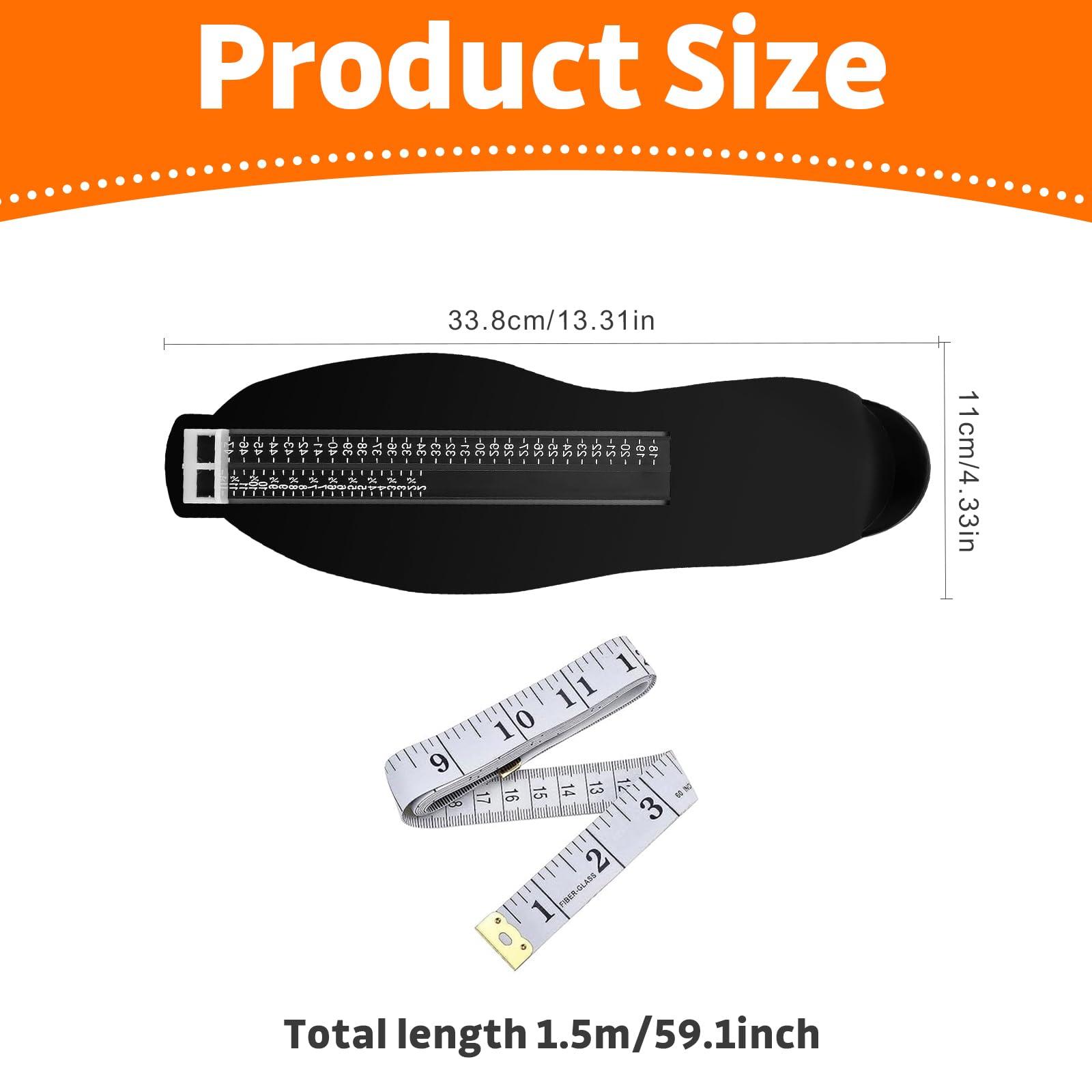 Jauge de Pied, Pedimetre Mesure des chaussures Règle de Mesure Pointure Chaussure Mesurer Pied Dispositif Mesures, pour Déterminer la Pointure 18 à 47, Noir