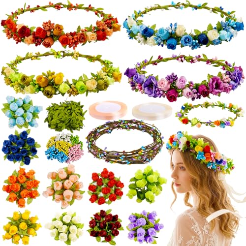 213 Pcs(30 Set) DIY Flower Crown Making Kit Handmade Floral Crown Kit