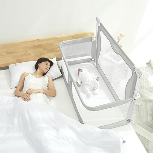 SISTINE Co Sleeper para bebé en la cama, protector de cama lateral 3 en 1, bebé dormido, cuna para dormir juntos, bebébebéniña, gris